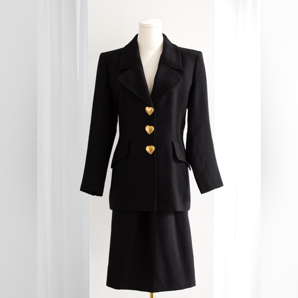 Yves Saint Laurent Variation Vintage S/S 1995 Black Gold Heart Jacket Skirt Suit - Picture 4 of 14